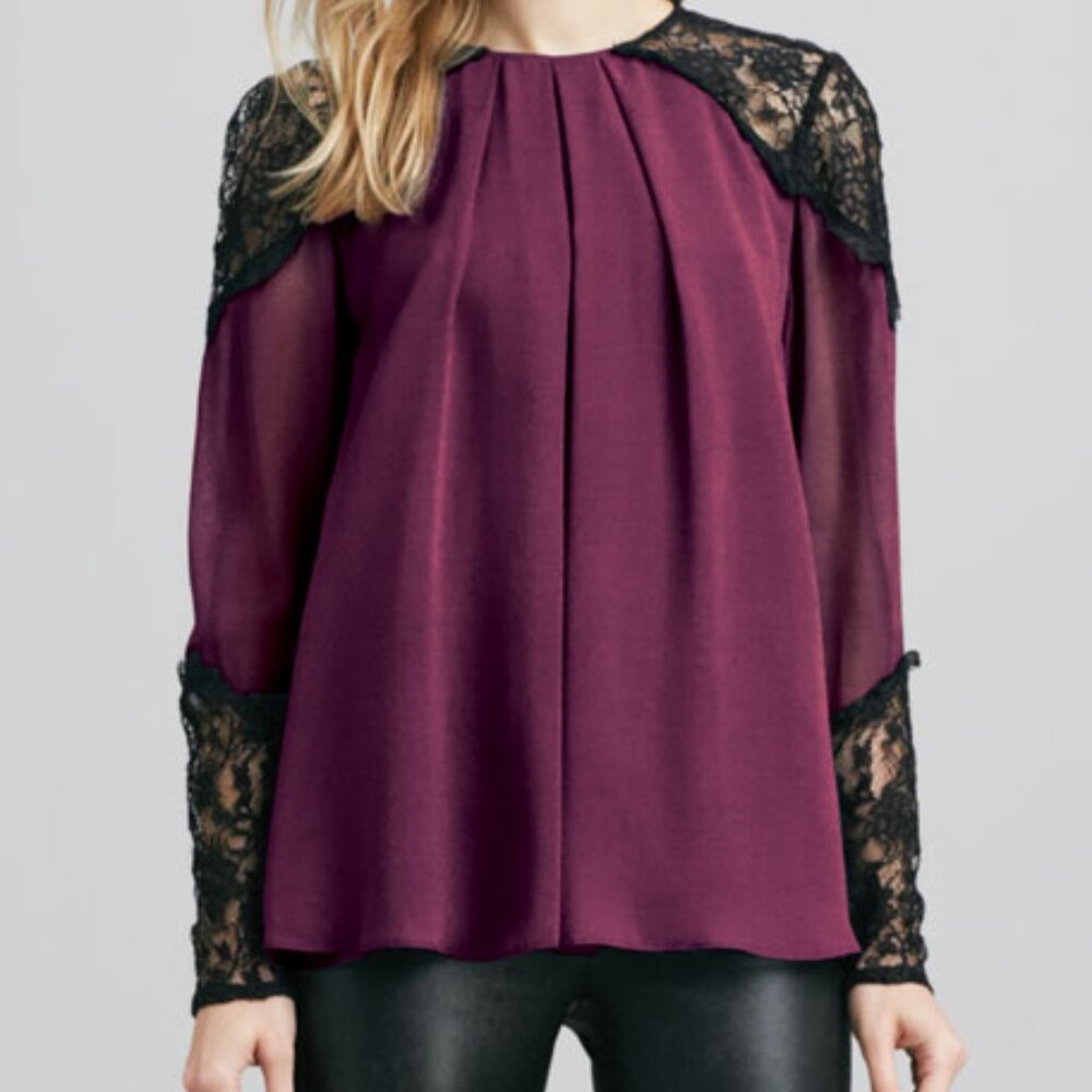 Alice + Olivia Danyelle Lace-Trim Blouse  Size S/P